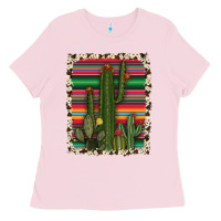 Bubblegum Pink serape cowhide cacti Ladies Tee - RanaPortraitStore