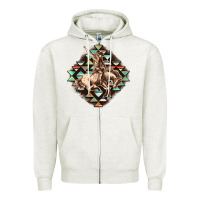 Oatmeal Heather Aztec symbol rodeo Zipper Hoodie - FaDigitalArtStudio