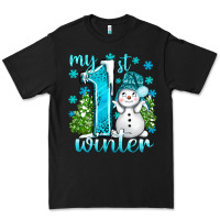 Black My 1 St Winter With Cute Snowman Premium Tee - BundleAndBundleShop