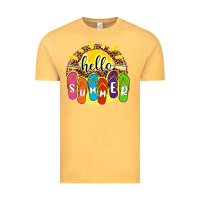 Vintage Mustard hello summer with flip flops Vintage Tee - NancyCooperArtShop