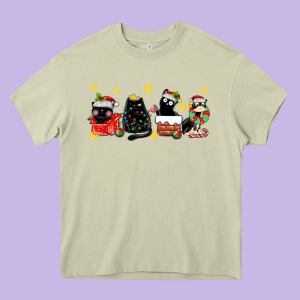 Christmas Cats Heavy Core Tee Designed By Maliassmallbusiness
