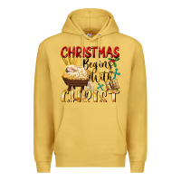 Antique Gold christmas begins with christ Premium Hoodie - FaDigitalArtStudio