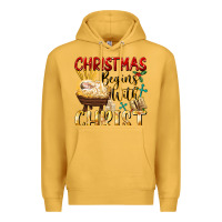 Mustard christmas begins with christ Premium Hoodie - FaDigitalArtStudio