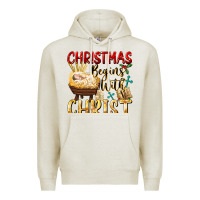 Oatmeal Heather christmas begins with christ Premium Hoodie - FaDigitalArtStudio