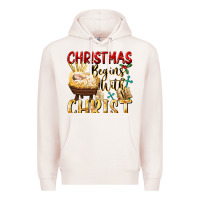 Pale Pink christmas begins with christ Premium Hoodie - FaDigitalArtStudio