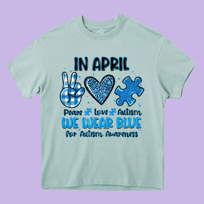 In April We Wear Blue Heavy Core Tee Designed By Jahusdesignshop