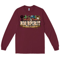 Burgundy Small town big spirit Baseball Long Sleeve Tee - HowdyJamesFarm