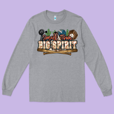 Small Town Big Spirit Baseball Long Sleeve Tee Designed By Howdyjamesfarm