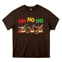 Chocolate Brown ho ho ho reindeer Heavy Core Tee - MaliasSmallBusiness
