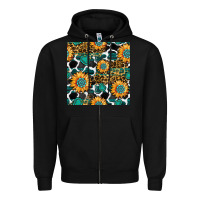 Black gemstone sunflower leopard seamless pattern Zipper Hoodie - BundleAndBundleShop