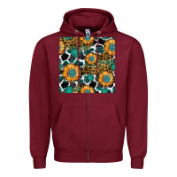 Burgundy gemstone sunflower leopard seamless pattern Zipper Hoodie - BundleAndBundleShop
