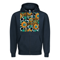Navy gemstone sunflower leopard seamless pattern Zipper Hoodie - BundleAndBundleShop
