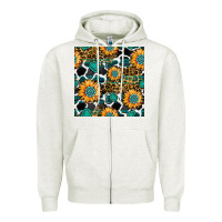 Oatmeal Heather gemstone sunflower leopard seamless pattern Zipper Hoodie - BundleAndBundleShop