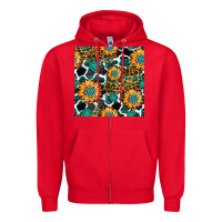 Red gemstone sunflower leopard seamless pattern Zipper Hoodie - BundleAndBundleShop