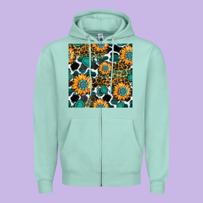 Gemstone Sunflower Leopard Seamless Pattern Zipper Hoodie Designed By Bundleandbundleshop