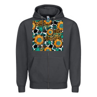 Smoke gemstone sunflower leopard seamless pattern Zipper Hoodie - BundleAndBundleShop