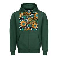 Sports Green gemstone sunflower leopard seamless pattern Zipper Hoodie - BundleAndBundleShop