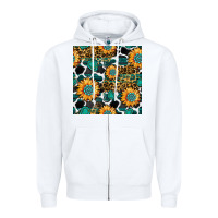 White gemstone sunflower leopard seamless pattern Zipper Hoodie - BundleAndBundleShop