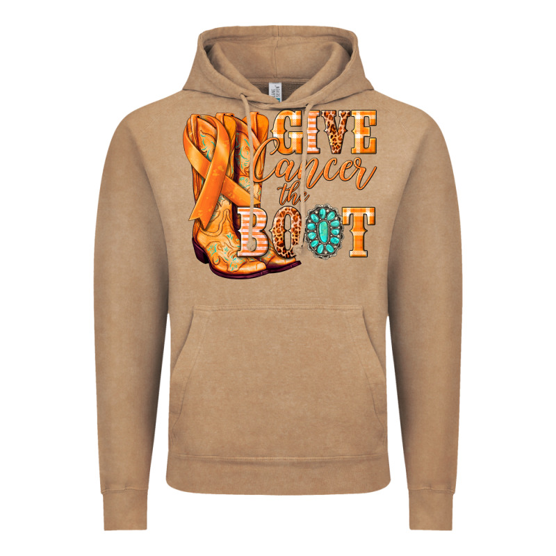 Give Cancer The Boot Kidney Cancer Orange Ribbon Vintage Hoodie by NancyCooperArtShop | Teevron