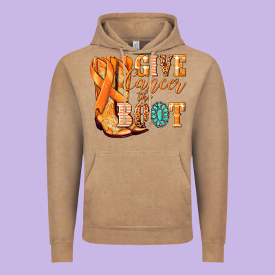 Give Cancer The Boot Kidney Cancer Orange Ribbon Vintage Hoodie Designed By Nancycooperartshop