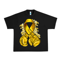Black Childhood Cancer yellow ribbon with boxing gloves Urban Heavy Tee - NancyCooperArtShop