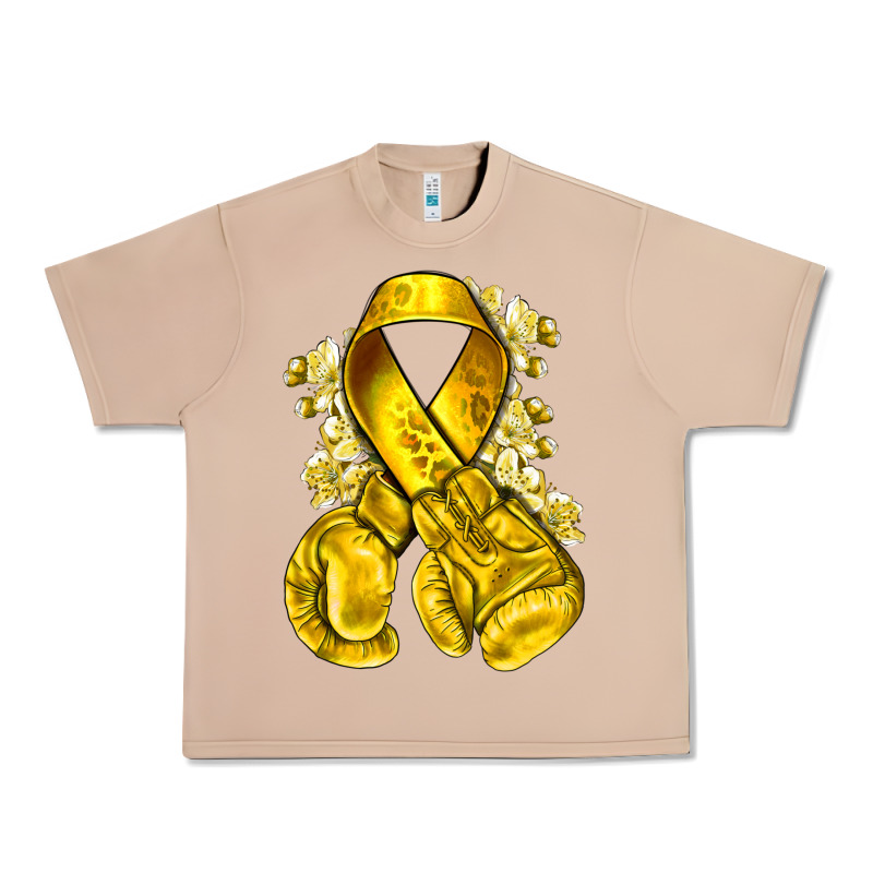 Childhood Cancer Yellow Ribbon With Boxing Gloves Urban Heavy Tee by NancyCooperArtShop | Teevron