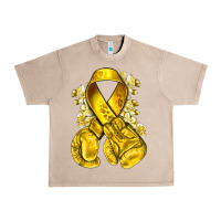 French Oak Childhood Cancer yellow ribbon with boxing gloves Urban Heavy Tee - NancyCooperArtShop