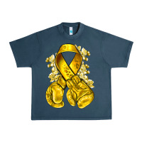 Midnight Navy Childhood Cancer yellow ribbon with boxing gloves Urban Heavy Tee - NancyCooperArtShop