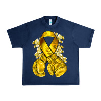 Navy Childhood Cancer yellow ribbon with boxing gloves Urban Heavy Tee - NancyCooperArtShop