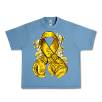 Pebble Blue Childhood Cancer yellow ribbon with boxing gloves Urban Heavy Tee - NancyCooperArtShop