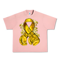 Salmon Childhood Cancer yellow ribbon with boxing gloves Urban Heavy Tee - NancyCooperArtShop