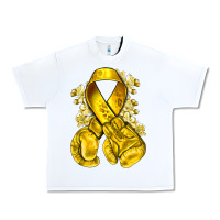White Childhood Cancer yellow ribbon with boxing gloves Urban Heavy Tee - NancyCooperArtShop