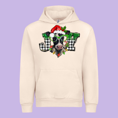 Christmas Joy Black And White Cow Urban Hoodie Designed By Barkaloodesign