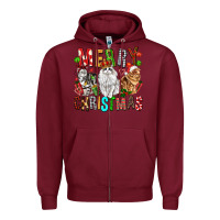 Burgundy Merry christmas cats Zipper Hoodie - FaDigitalArtStudio