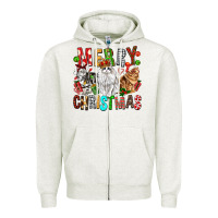 Oatmeal Heather Merry christmas cats Zipper Hoodie - FaDigitalArtStudio