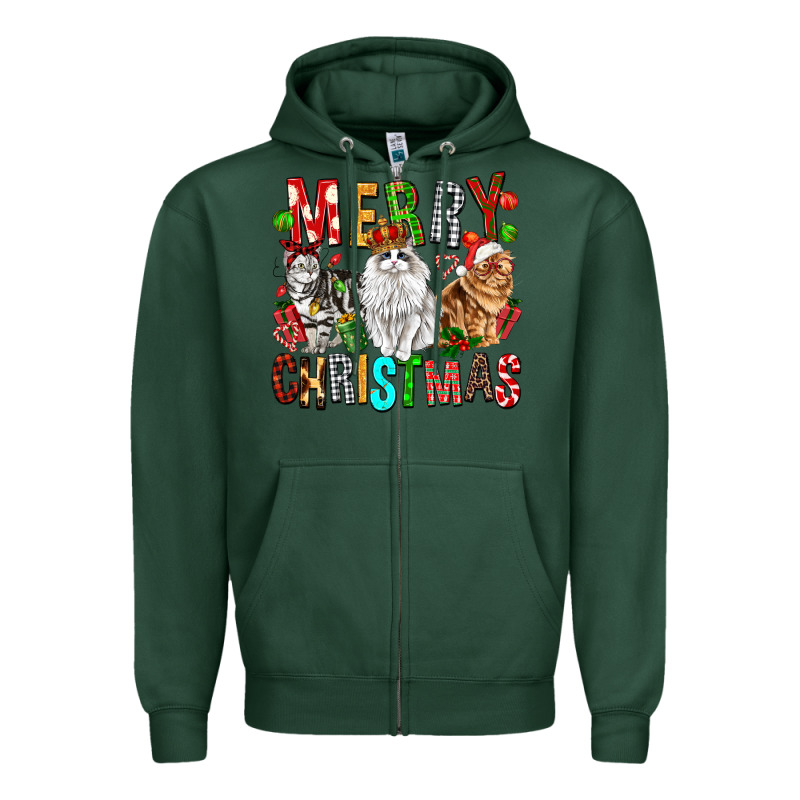 Merry Christmas Cats Zipper Hoodie by FaDigitalArtStudio | Teevron