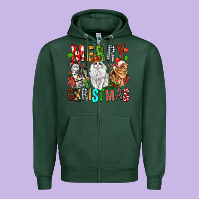 Merry Christmas Cats Zipper Hoodie Designed By Fadigitalartstudio