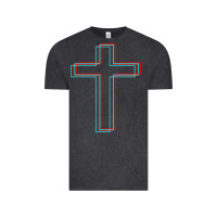 Vintage Black A Neon Christian Cross Vintage Tee - artisFamous