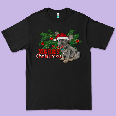 Merry Christmas French Bulldog Premium Tee Designed By Ranaportraitstore