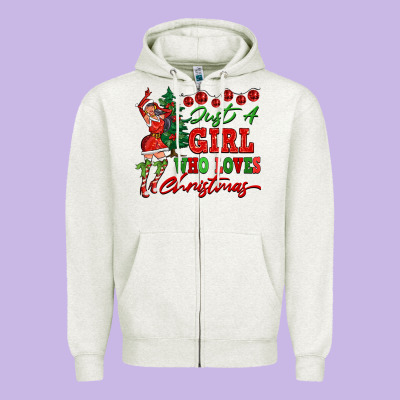 Just A Girl Who Loves Christmas Zipper Hoodie Designed By Fadigitalartstudio