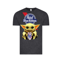Vintage Black Baby Yoda Hugs Pabst Blue Ribbon Beer Vintage Tee - artisFamous