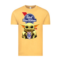 Vintage Mustard Baby Yoda Hugs Pabst Blue Ribbon Beer Vintage Tee - artisFamous