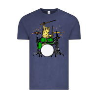 Vintage Denim drummer cat music lover musician playing the drums Vintage Tee - artisFamous
