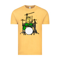 Vintage Mustard drummer cat music lover musician playing the drums Vintage Tee - artisFamous