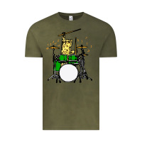 Vintage Olive drummer cat music lover musician playing the drums Vintage Tee - artisFamous