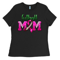 Black Football Mom Breast Cancer Ladies Tee - BundleAndBundleShop