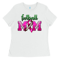 White Football Mom Breast Cancer Ladies Tee - BundleAndBundleShop