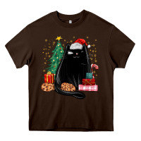 Chocolate Brown christmas black cat Heavy Core Tee - MaliasSmallBusiness