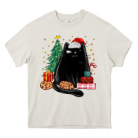 Cream christmas black cat Heavy Core Tee - MaliasSmallBusiness