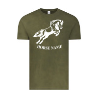 Vintage Olive Personalised Horse Printed Equestrian Riding Cob Jumping Rider Horse Vintage Tee - artisFamous